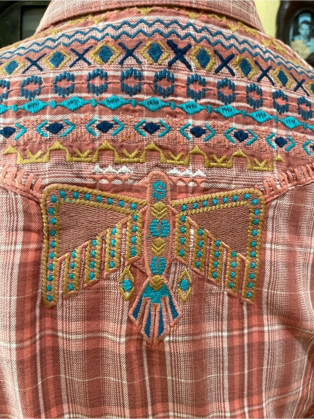 Ariat REAL Terracotta Plaid Thunderbird Western Snap Shirt L - Picture 2 of 10